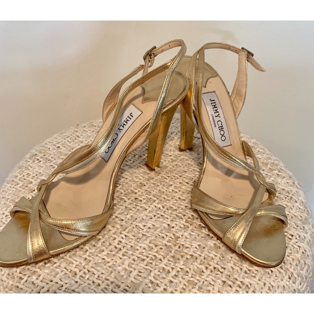 Jimmy Choo Gold Strappy High Heel Sandals